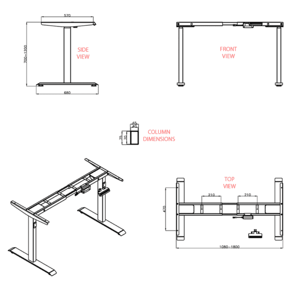 EL001-SBR-P Ergologic Dual Motor 2 Stage Black Color Desk Electric Height Standing Adjustable Table Frame Two Stage office motorized Sit Stand Desk Premium Quality Standing desk mumbai india