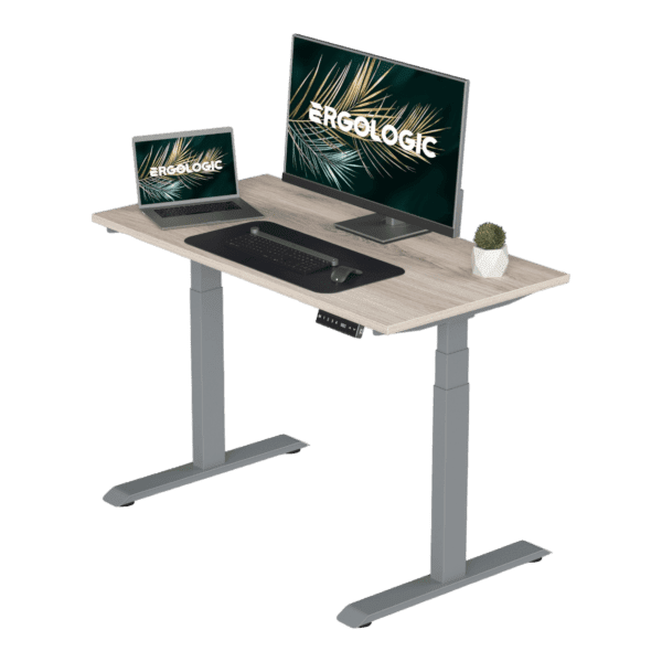 EL002-SGR-P-LO-1200X600 Ergologic imported Dual Motor 3 Stage GREY Color Desk Electric hydraulic Height Standing Adjustable Desk Frame Two Stage office motorized automatic Table Premium Quality