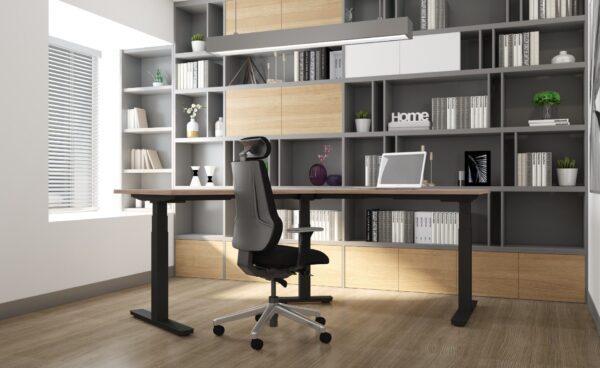 120 Degree V Shape for office Electric Triple Motor Sit to Standing Desk Workstation Frame 3 Leg 3 Stage