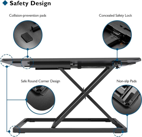 Portable & Ultra Slim Adjustable height Sit to Standing Desk Converter Pneumatic Gas Spring