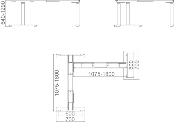 Electric Triple Motor L Shape Height Adjustable Standing Table Frame 3 Stage (90 Degree)