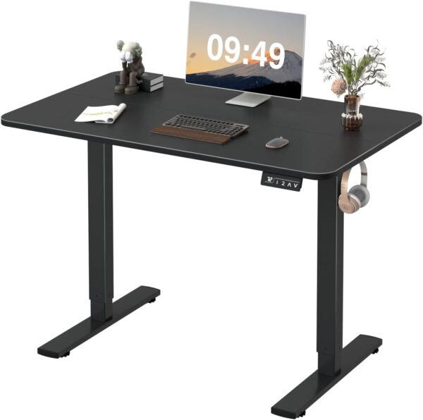 Height Adjustable Table – Electric Single Motor Standing Desk (Work From Home Series) premium quality black color frame black table top mdf solid wood ergologic with rounded edges