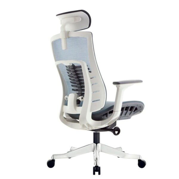 Ergologic Inspire Ergonomic Office Chair White frame with Sky Blue mesh for height adjustable standing desk adjustable height table manual sit stand desk