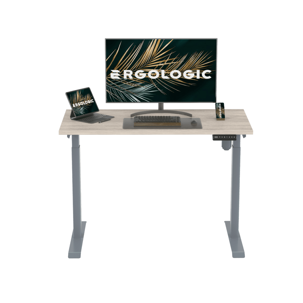 EL009-SGR-P-LO-1200x600 Ergologic Height Adjustable table single motor Electric hydraulic sit stand desk two Stage office motorized automatic Electric Standing Desk in India