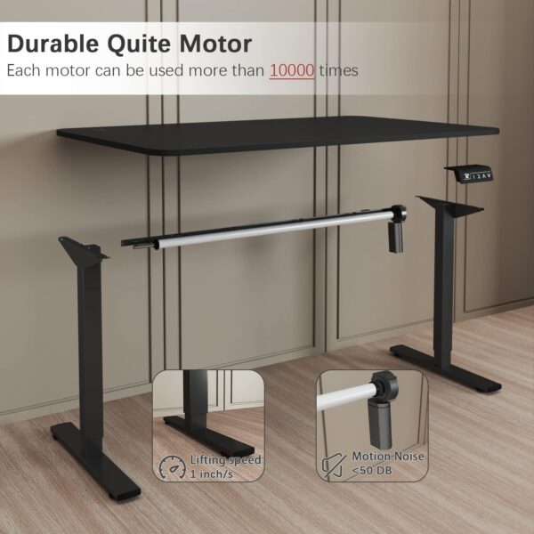 Electric Single Motor Standing Desk (Work From Home Series) small size black color frame brown table top solid wood black color frame black table top mdf solid wood ergologic with rounded edges