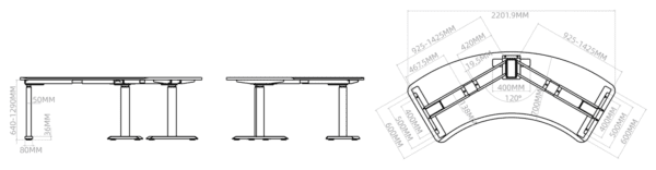Sit to Stand Table Electric Triple Motor Workstation Frame 3 Leg 3 Stage (120 Degree)